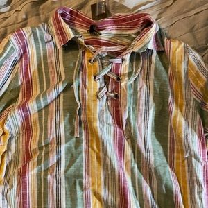Multi color striped long sleeve shirt. LEE, w ties in front of the shirt